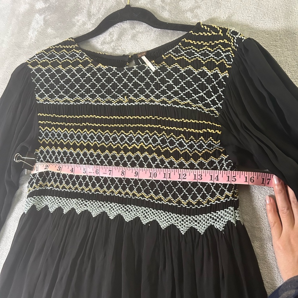 Free people late night picnic smocked long sleeve embroidered dress - Picture 13 of 13